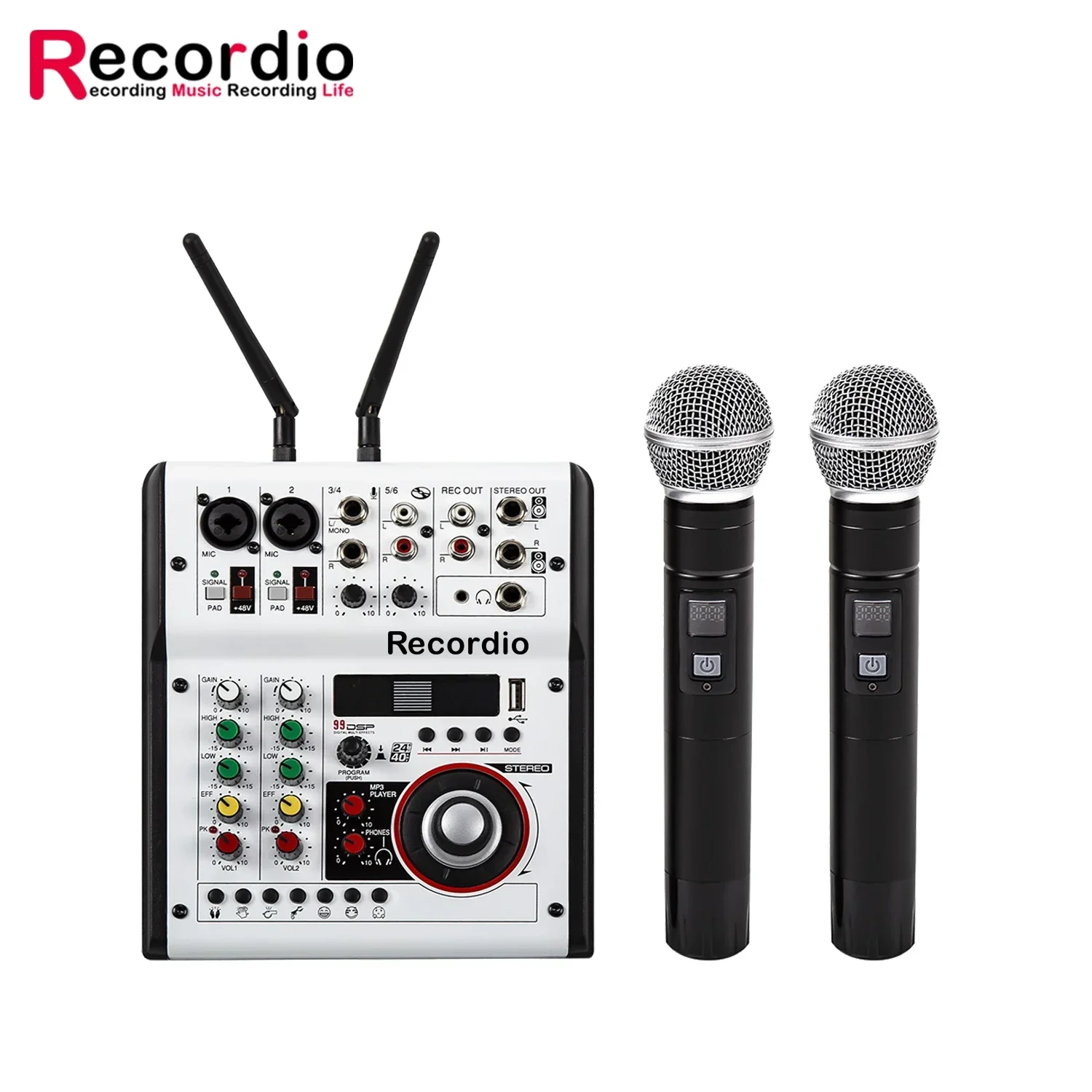 2026 GAX-G06 Digital Interface Recording Mini Audio Mixer 99 Reverb Effect 6 Channel Mixing Console With Dual Microphones