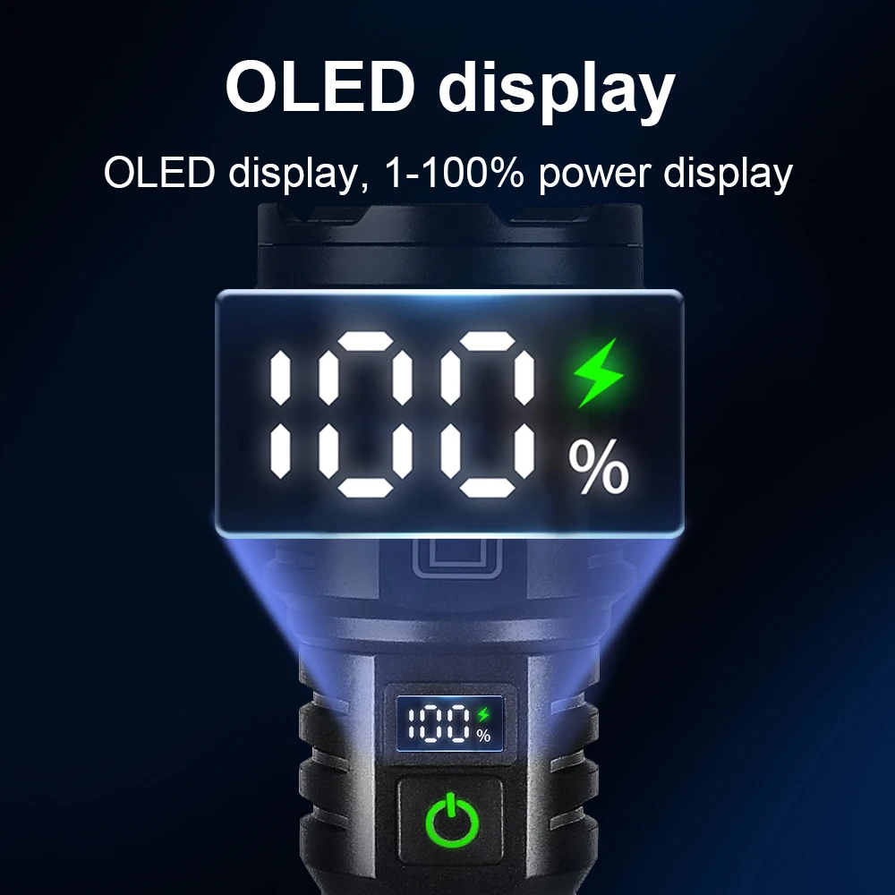 مصباح جديد 600 واط LED، الأقوى مع ليزر أبيض، شحن عبر منفذ TYPE-C، عالي الطاقة، مزود بزووم، للمخيمات