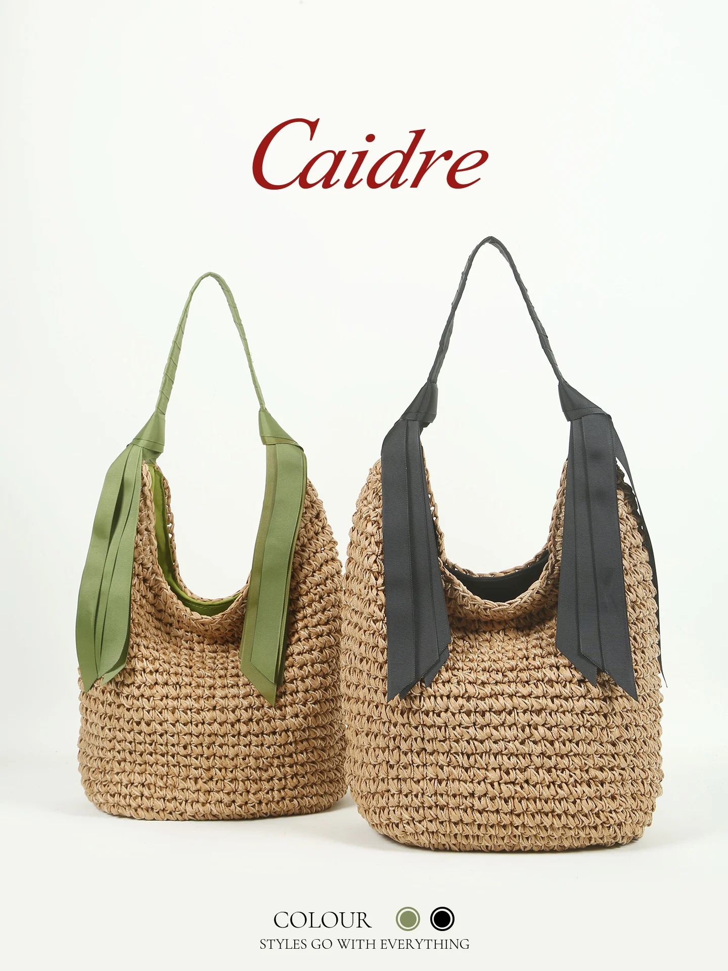 Caidre Bohemian Straw Woven Tote Bag Women's Beach Shoulder Bag Large Capacity Vacation  Woven Bag Underarm Bag