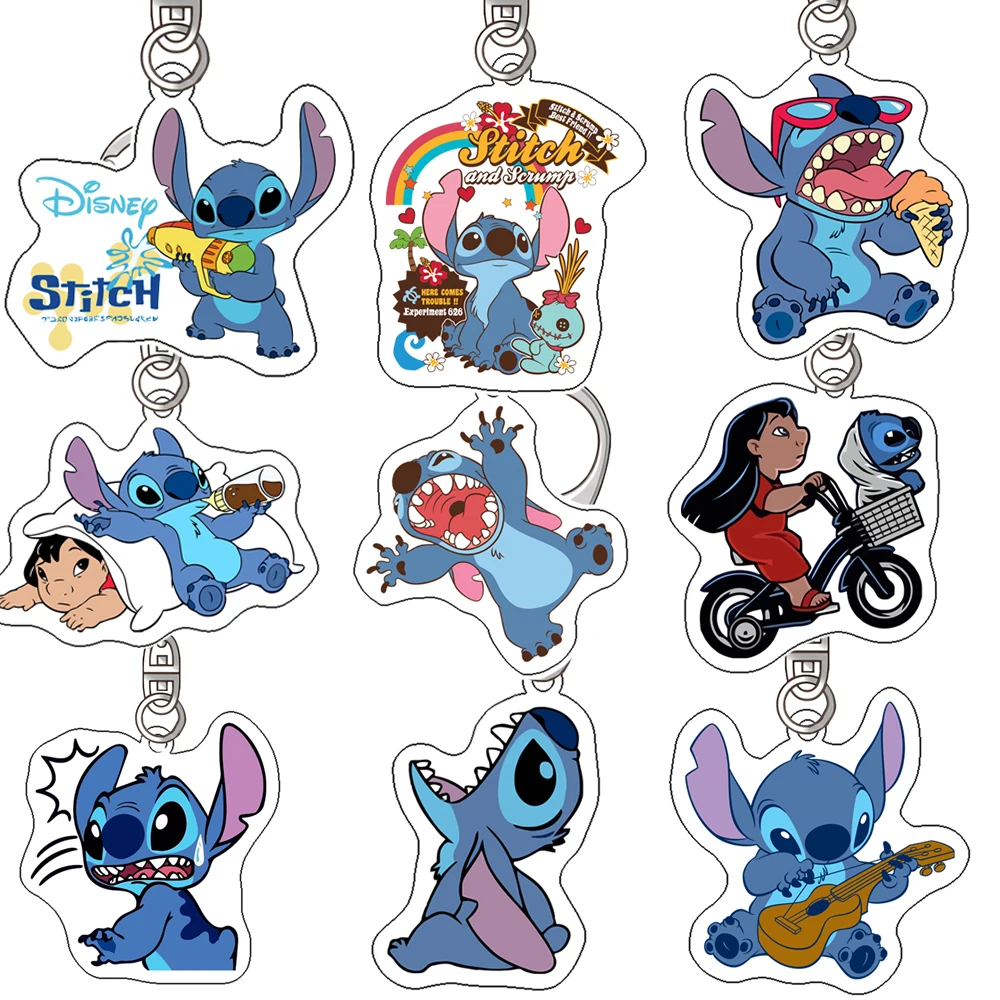 

Stitch Disney Cute Acrylic Anime Cartoon Jewelry Keychain Fashion Children Friends Car Pendant Figure Gift Bag Charms Key Ring