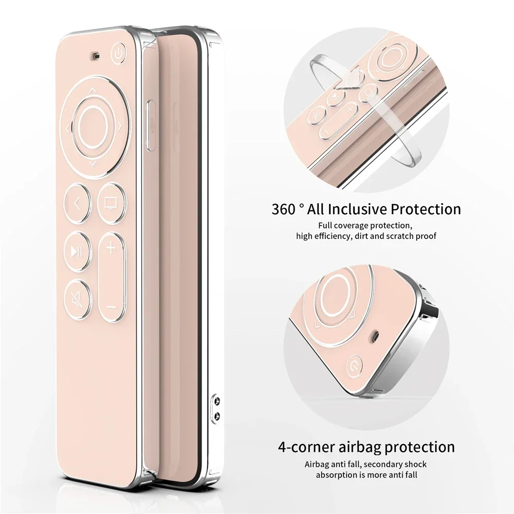 

TPU Soft Case For Apple TV 4k 2021 Remote Prevent Scratches with Drop Protection Transparent with Silver Edge