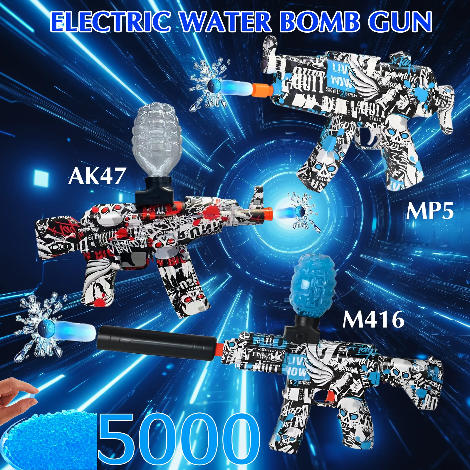 M416 MP5 AK47 Airsoft Electric automatic continuous spray gun, water bomb, gun, outdoor game, CS toy gun for adults and children