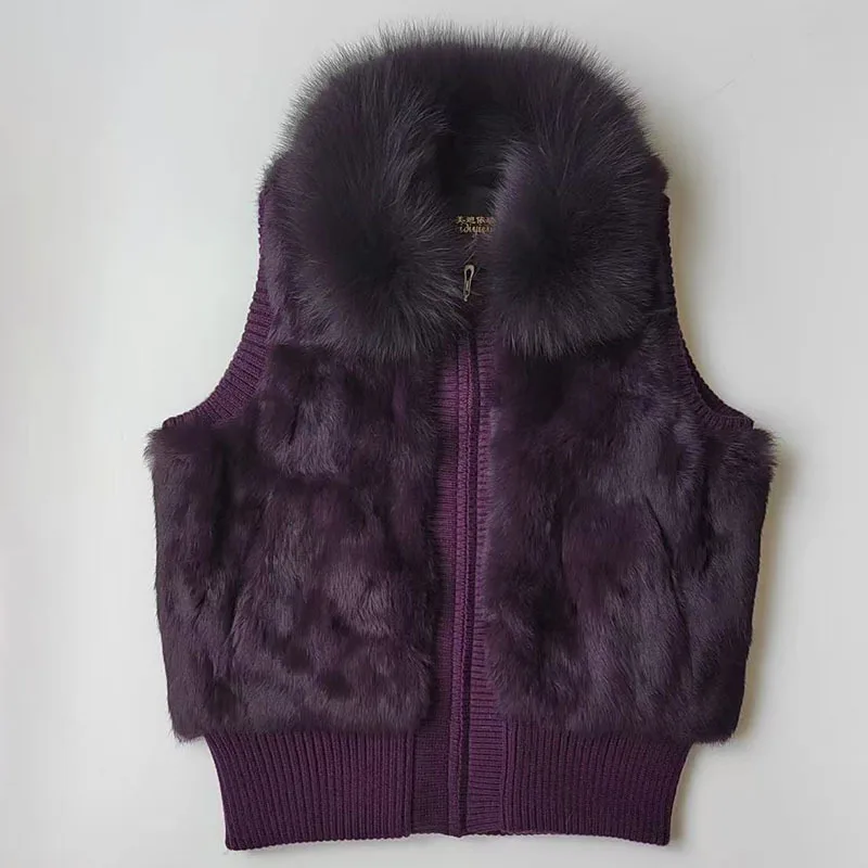 Elegant Rabbit Fur Jacket Vest Short Fox Fur Vest Pull Piece Winter Women Coat