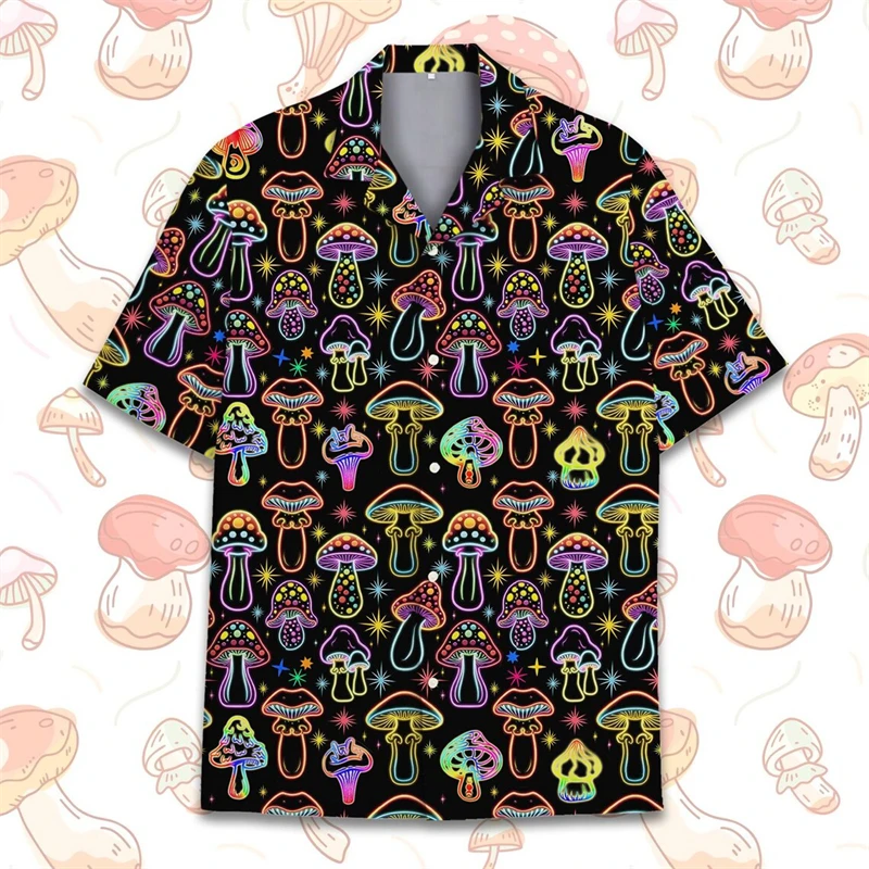 Camisas con estampado de setas para fiesta en la playa, camisa hawaiana con estampado 3d, blusa de gran tamaño de manga corta Unisex, camisas con solapa, 2024