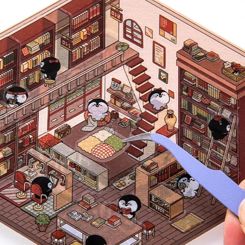 3D PET Sticker Cute Cartoon Miniature Scene 3D Landscaping Stickers DIY Cabin Scene Stacking and Pasting Hand Account Gif 4 Sets