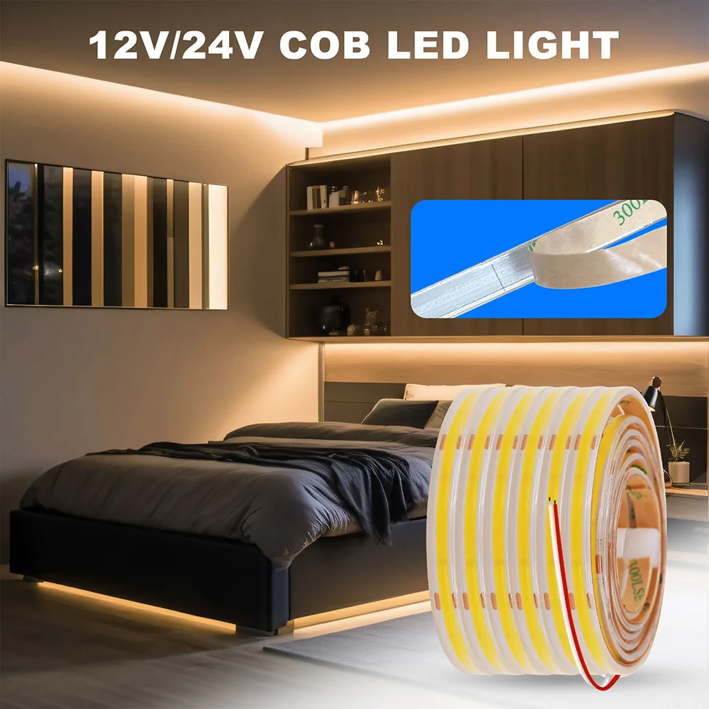 Waterproof COB LED Strip Light 12V 24V 3000K 4000K 6000K IP67 Flexible Led Tape 480LEDs/m 5m 10m 20m 0.5m 1m 2m Linear Lighting