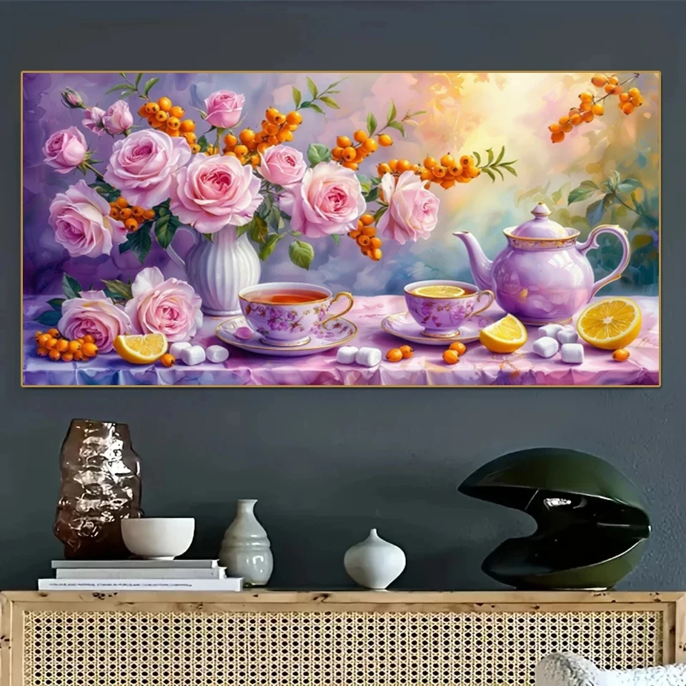

New Arrival Diamond Painting Rose Bottle Lemon Tea Flower Scenery DIY Rhinestone Embroidery Large Cross Stitch kits Home Decor