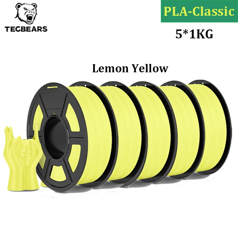 TECBEARS Hochgeschwindigkeits-Matt-PLA 3D-Drucker-Filament 5KG/5 Rollen PLA Classic Filament-Set Hohe Zähigkeit für 3D-Filament-Lager