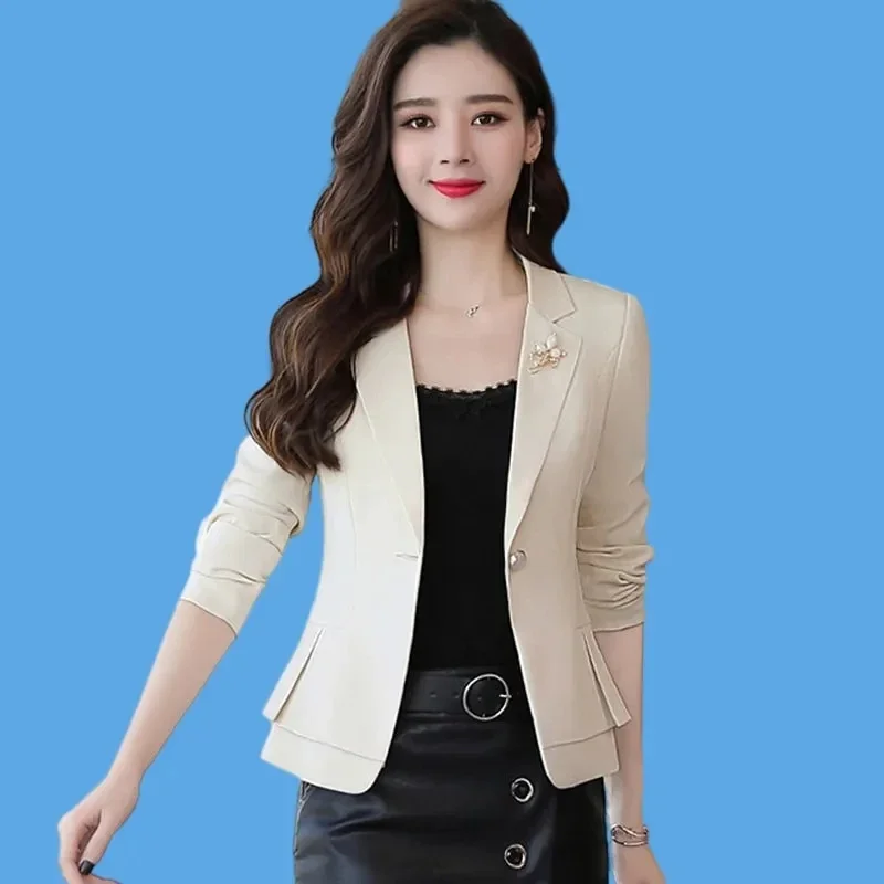 Lente Herfst Jassen Vrouwen Blazer Solide Mode Slank Kantoor Korte Blazer Vrouwen Elegante Single Knoop Formele Blazer Jas A173