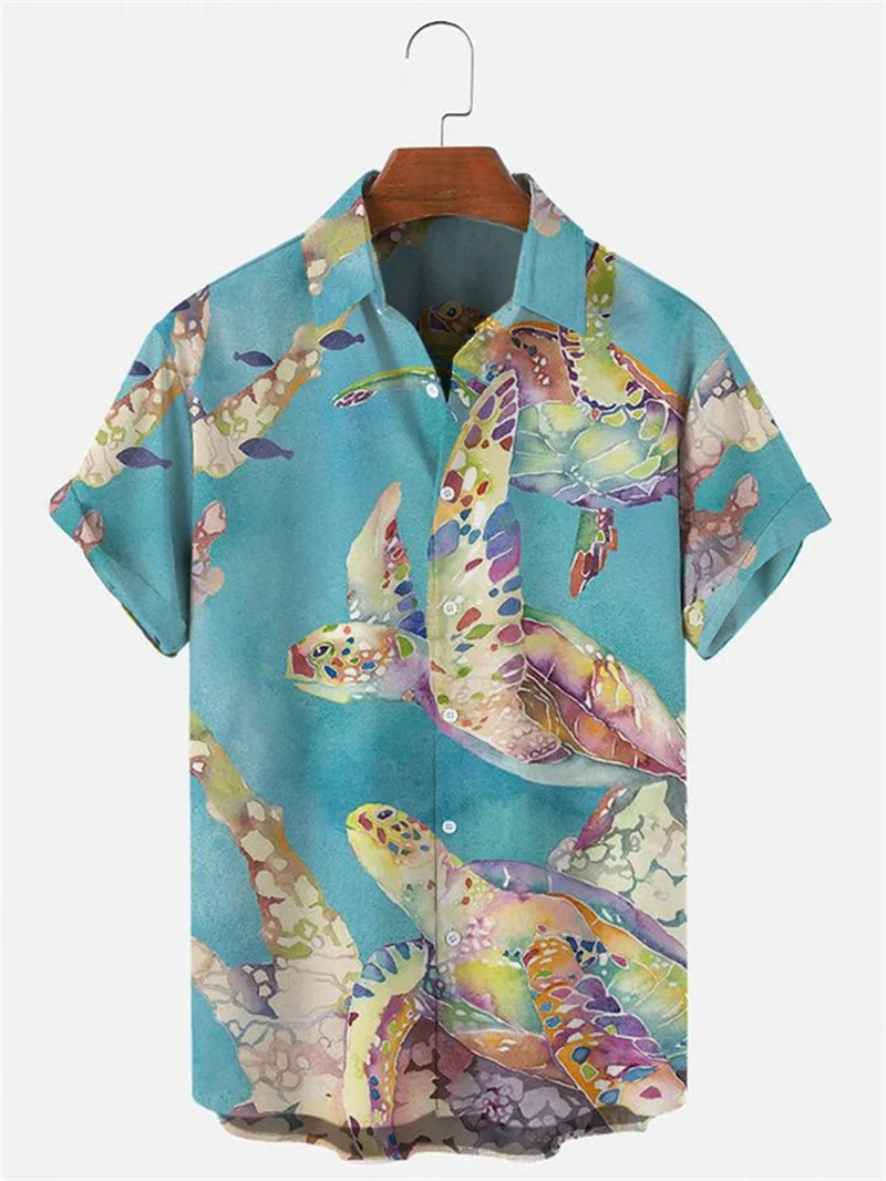 

Sea turtles in the ocean, colorful and fashionable, hot selling 2024 Hawaiian shirt, men's button up shirt, retro shirt, minimal