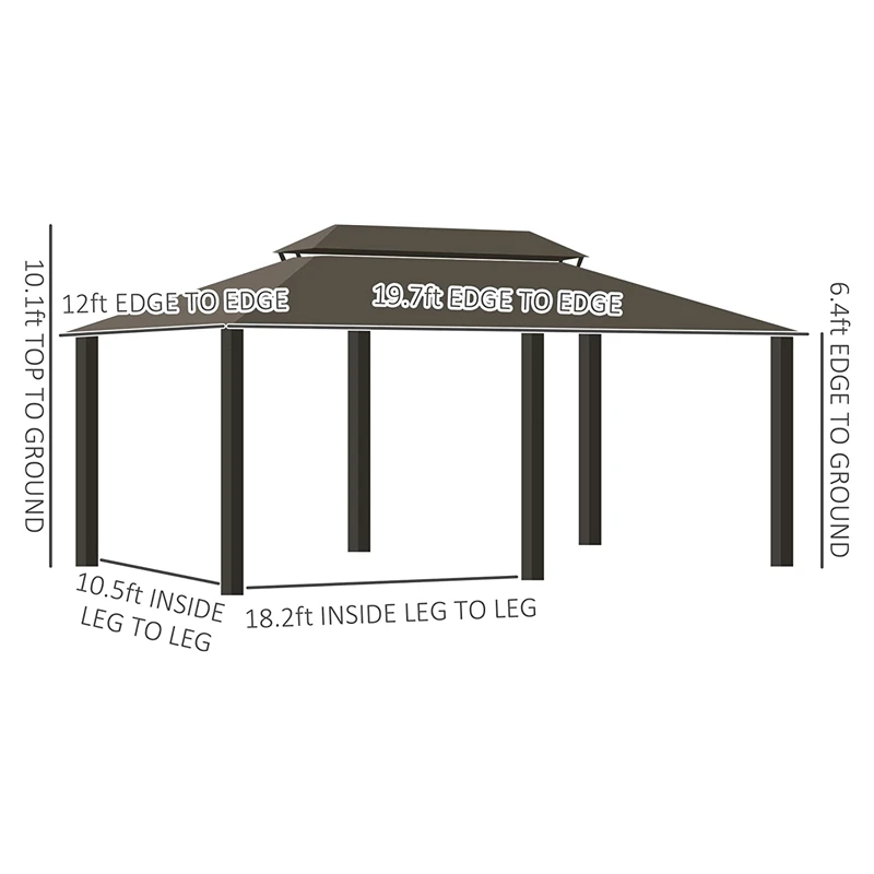 20 'x 12' aluminum-framed hardtop gazebo canopy with galvanized steel double roof