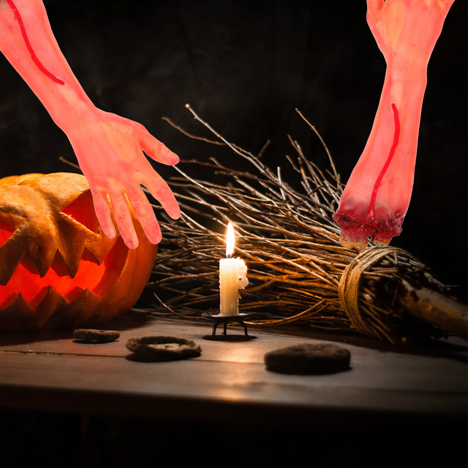 

2 шт., поддельные сломанные руки, руки, ужасы, реквизит для Хэллоуина, декор для вечеринки, моделирование, отрубленные руки, жуткий дом с привидениями, страшная шутка