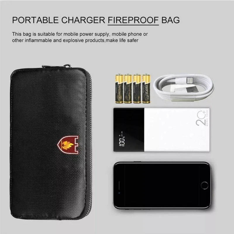 Fireproof Travel Case for Powerbank Charging Cable Charger Adapter Phone Earphone, Electronic Accessories Oganizers Case