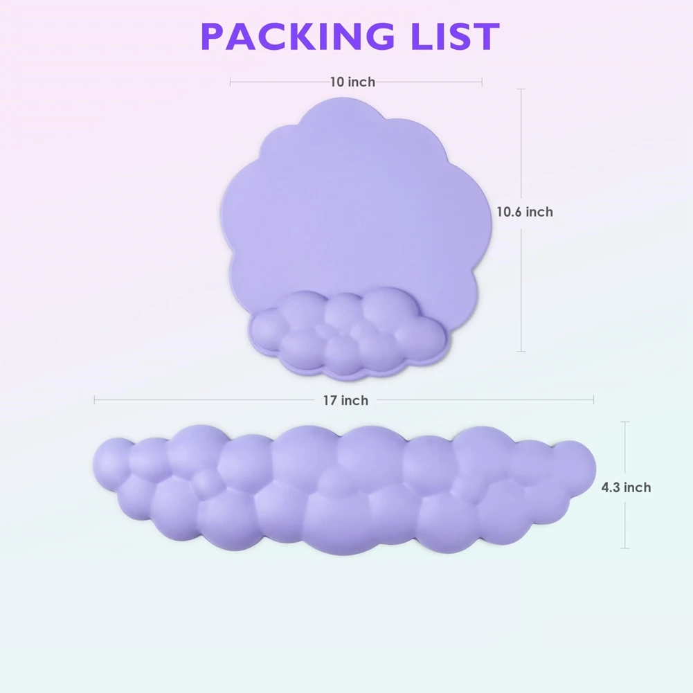 Nuvem kit de descanso de pulso teclado ergonômico descanso de pulso mouse descanso de pulso computador jogos descanso de pulso base antiderrapante fácil de usar roxo