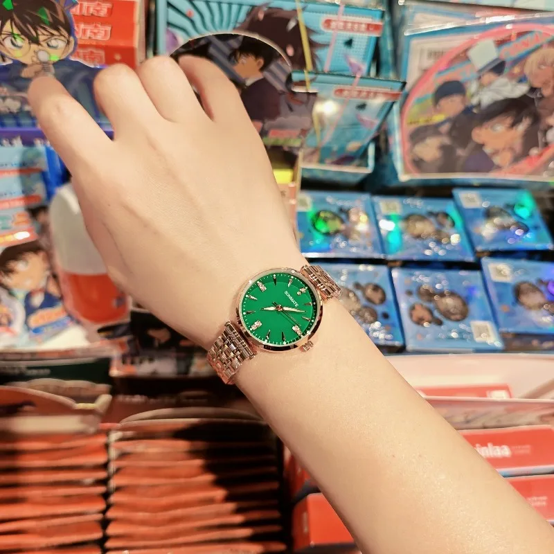 ساعة نسائية رسمية بسيطة من الفولاذ المقاوم للصدأ مقاومة للماء كوارتز ساعة ماسية فاخرة ساعة نسائية عصرية بمينا أبيض وأخضر ووردي #6