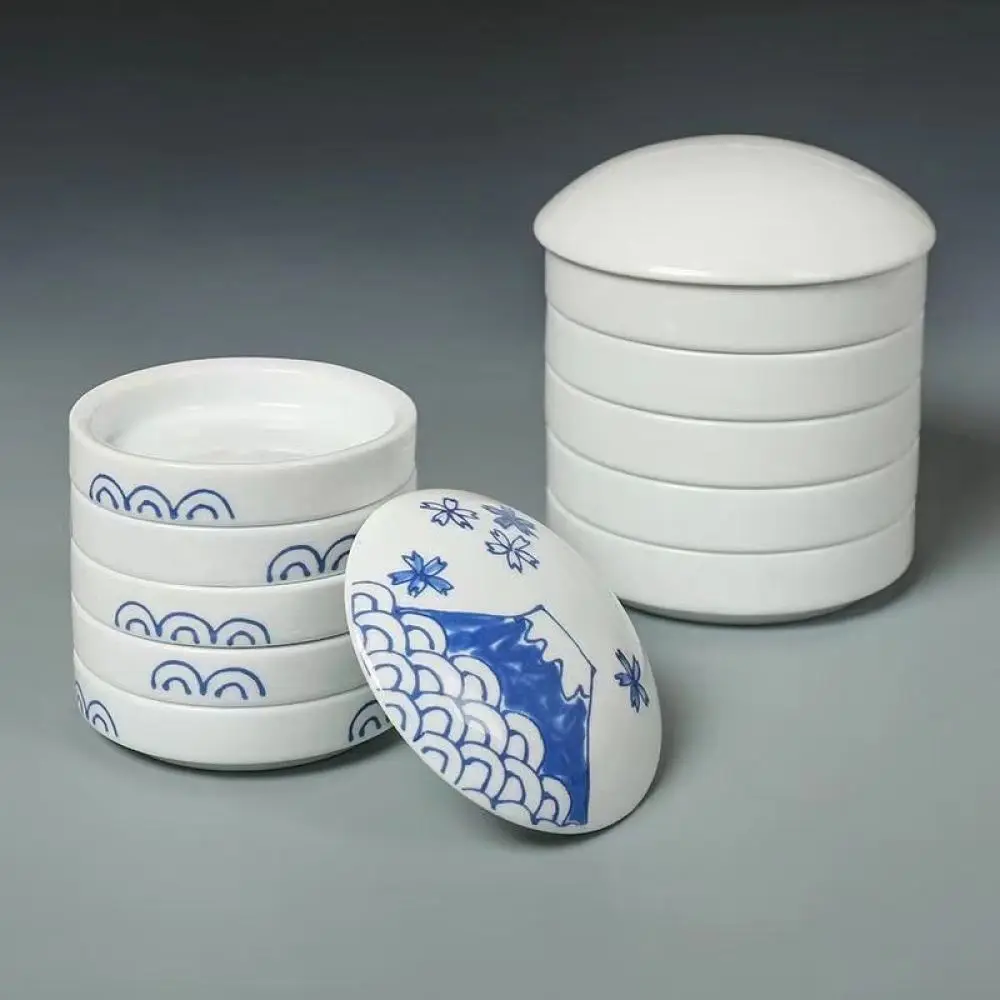 Chinese Painting Ceramic Ink Tray Five Tier Mixing Palette Elaborate Blue And White Craft Inkwell Desk Decoration Supplies