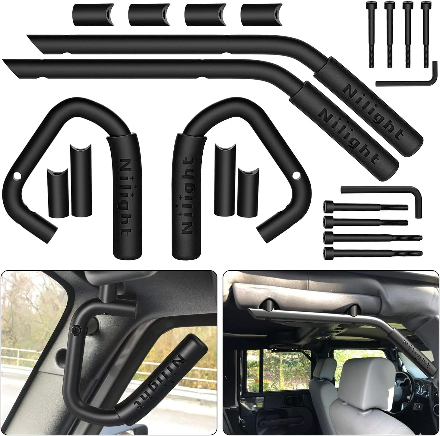 

Nilight Front & Rear Grab Handles Aluminum Roll Bar Grip Handles for 2007-2018 Wrangler JK JKU Sports Sahara Freedom Rubicon X & Unlimited, Black