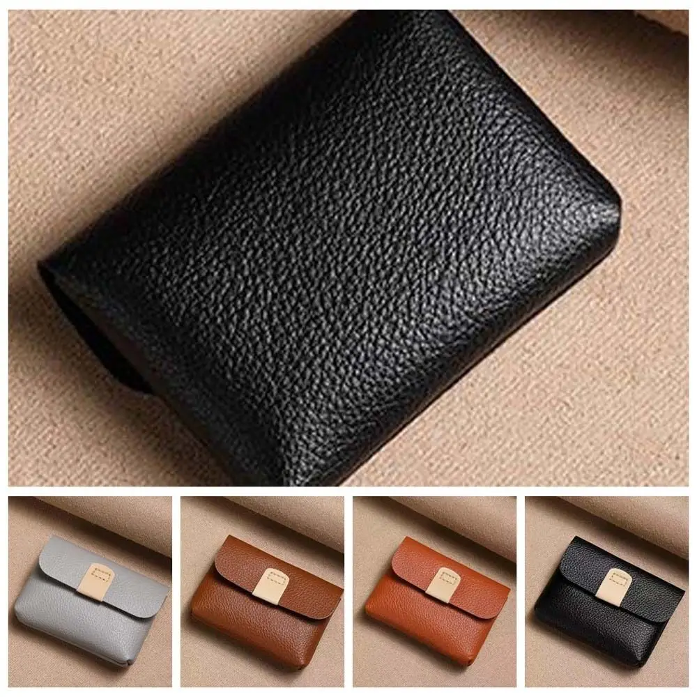 Solid Color Short Coin Purse Large Capacity Waterproof Small Leather Wallet Earphone Bag Storage Bag ID Credit Card Holder