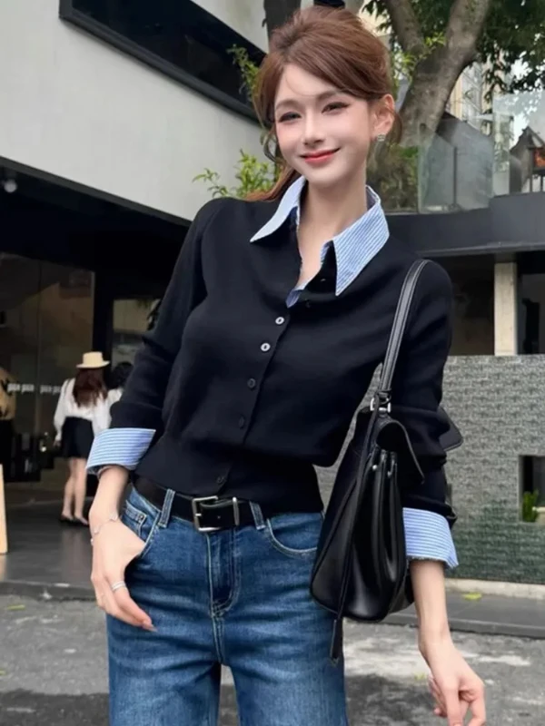 

Slim Fit Ne Long Sve T-irt Women's Autumn New Sle Simple Sle Fake Two-Piece Top plus Size Casual Wear