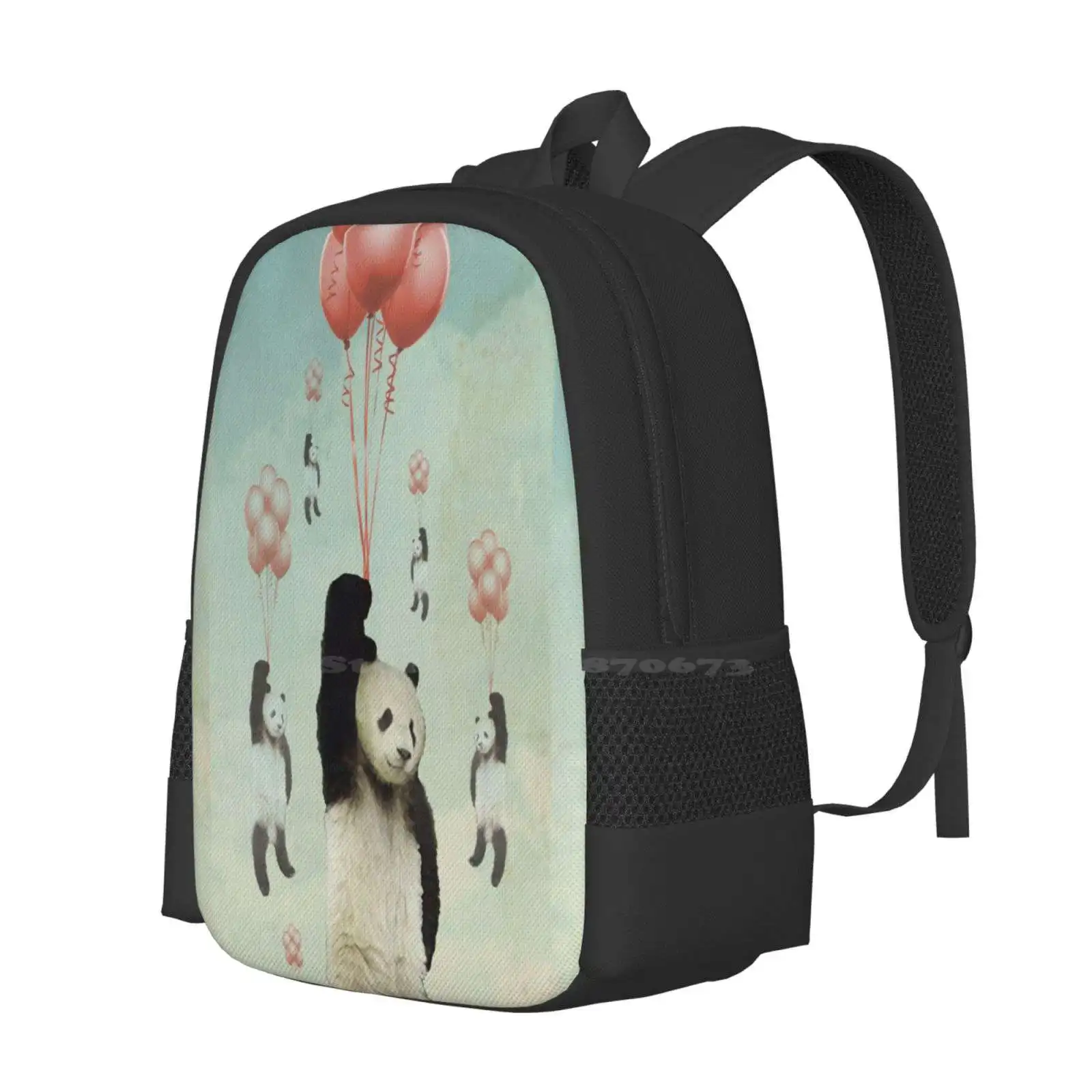 Pandaloons V2 Hot Sale Schoolbag Backpack Fashion Bags Balloons Bears Sea Black White Red Floating Cute Panda Bear Sky