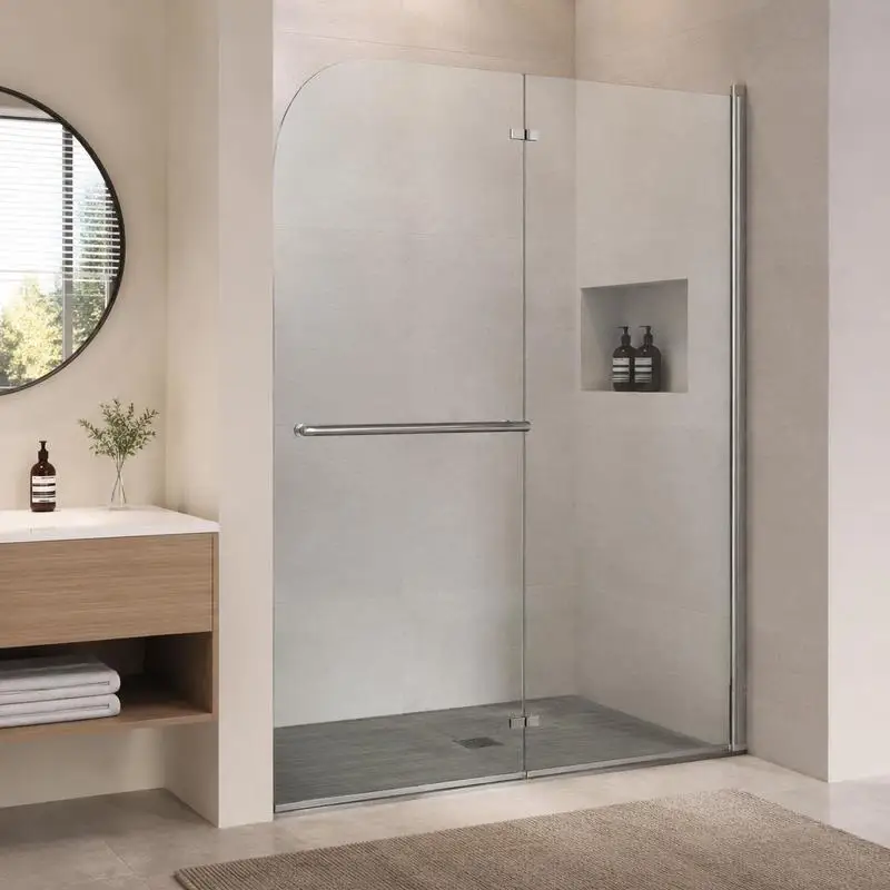 Cabine de douche pliable composée de deux panneaux en verre trempé ESG, cloison compacte assurant la séparation des zones humides et sèches dans les salles de bain modernes, dimensions 120 x 140 cm