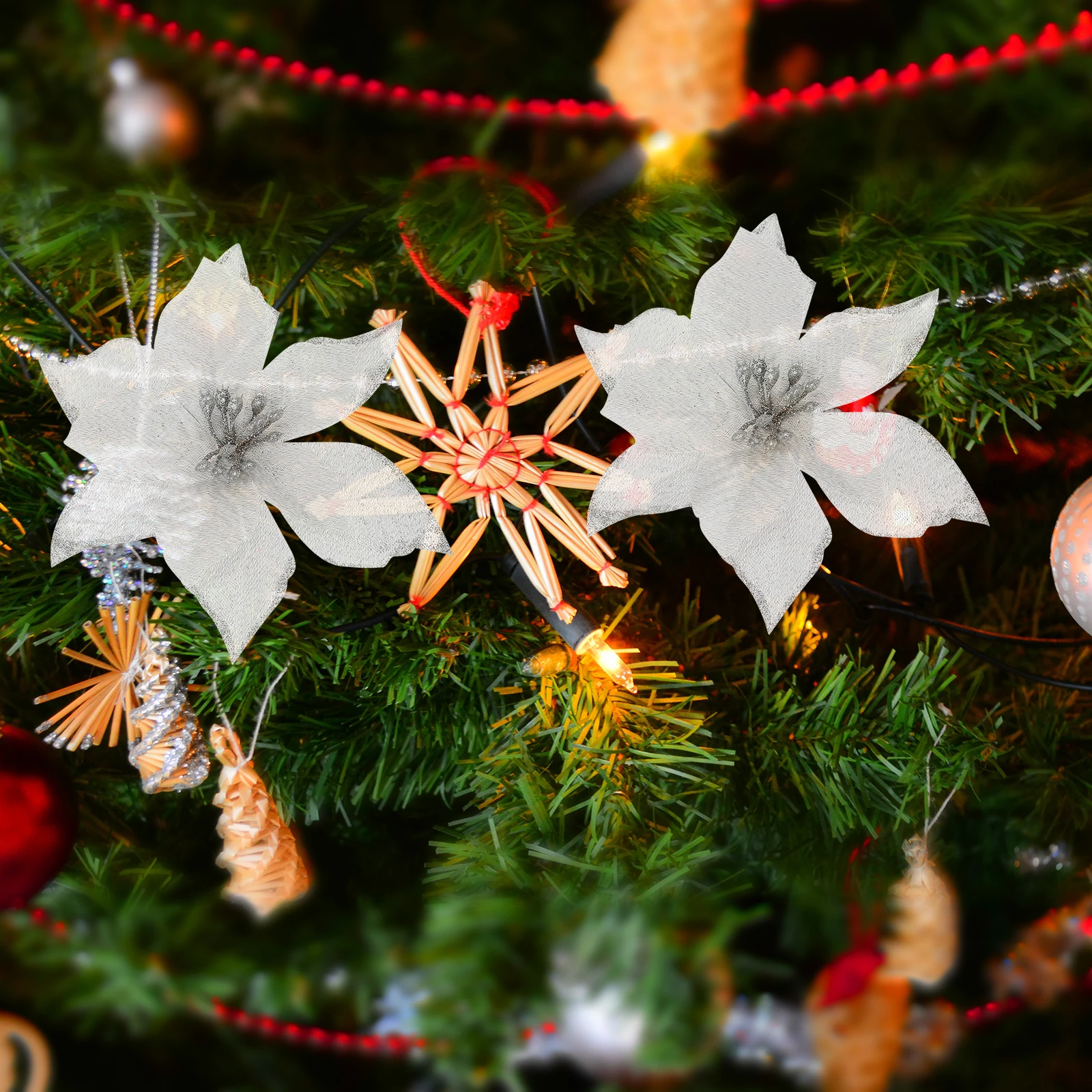 

18 Pcs Artificial Christmas Flower Decorative Accessories Unique Shape Bright Colors Plastic Material Party Props Holiday nament