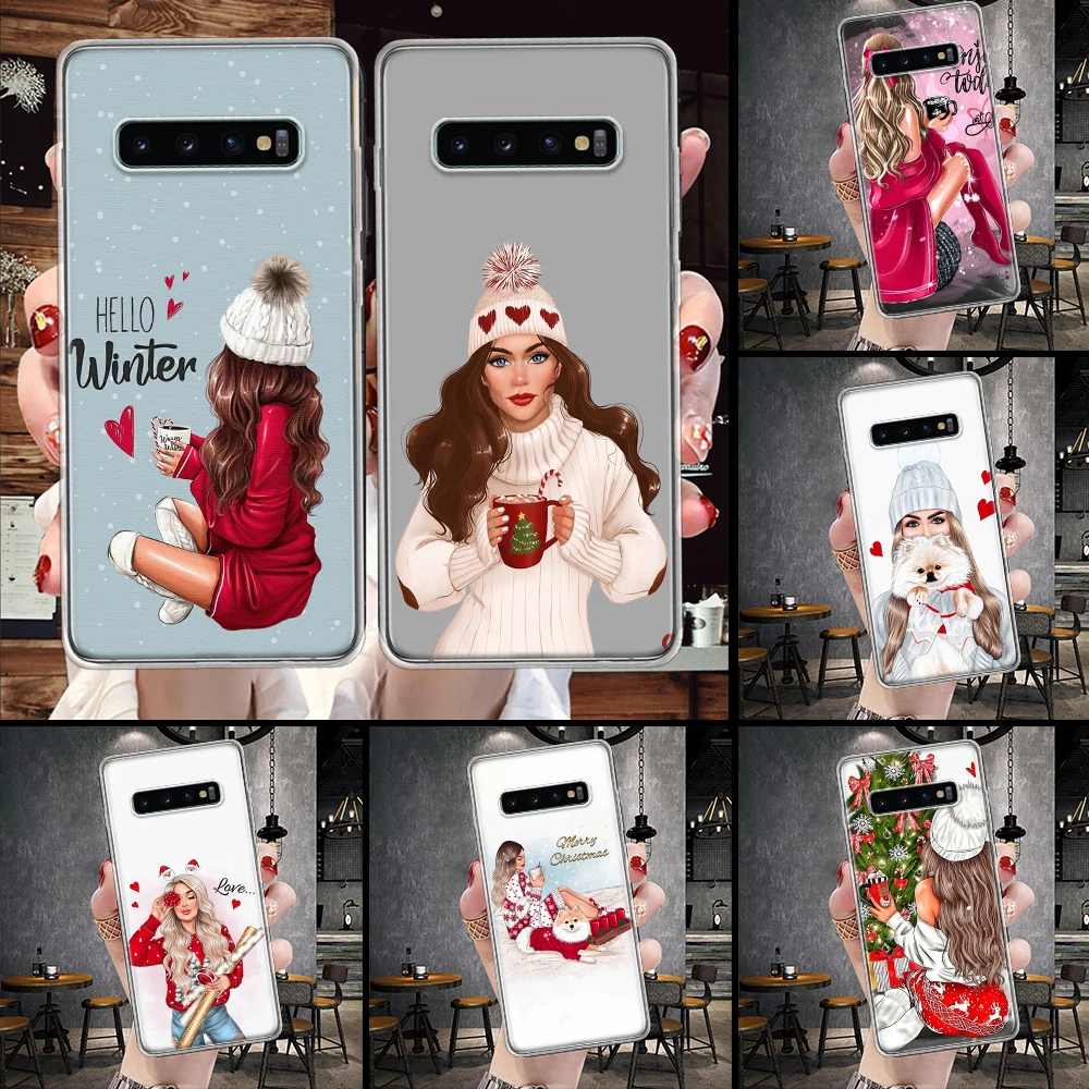 

Christmas Art Girls Coffee Phone Case For Samsung Galaxy S21 S20 FE S22 S23 S24 Ultra S10 Plus S9 + S8 S10E Soft Cover Shell