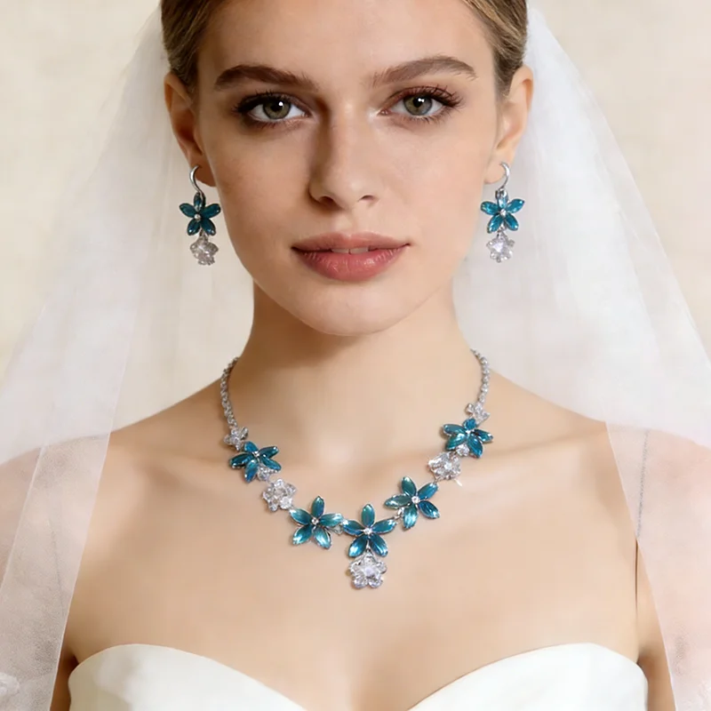 

Набор украшений из блестящего циркона: ожерелье, серьги, браслет для невесты и подружек невесты, легкий люкс, цветочный дизайн, свадебная коллекция, комплект А