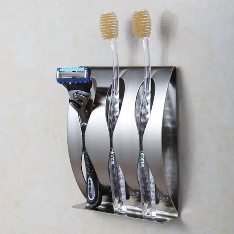 1Pcs Stainless Steel Wall Mount Toothbrush Holder 3/2 Hook Self-Adhesive Tooth Brush Organizer Box Bathroom Accessories