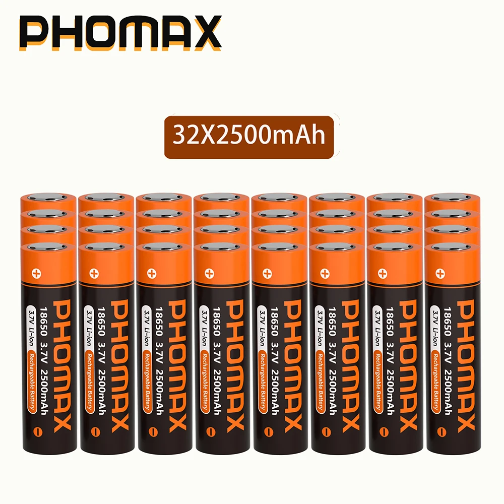 

PHOMAX 18650 Battery 2500mAh 3.7V Lithium Rechargeable Battery LCD Fast Charger with battery 18650 For Flashlights Walkie-talkie