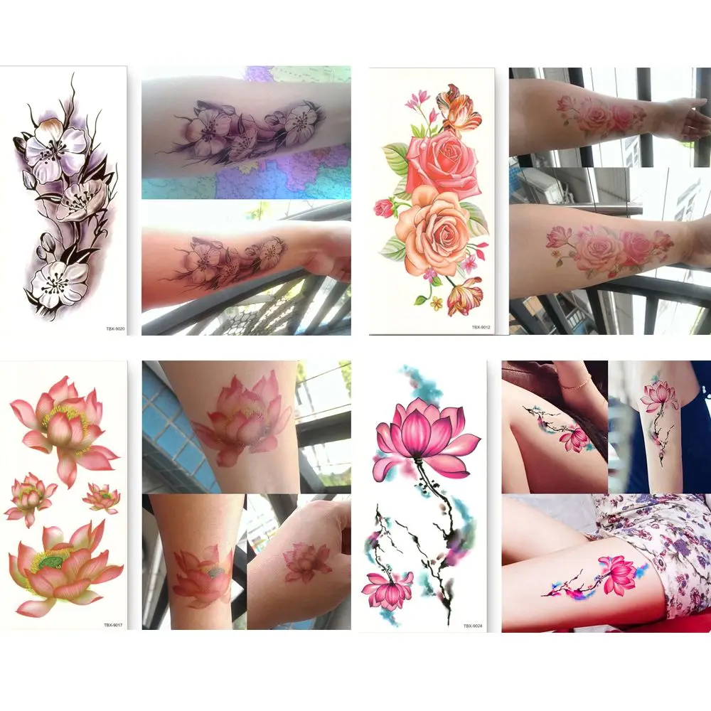 Fake Tattoos Body Art Temporary Tattoo Stickers Arm Leg Art 3D Flowers Long lasting Water Transfer Makeup