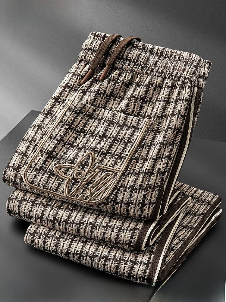 

Fall Winter Men's Casual Straight Leg Sport Pants Texture Weave Side Strap High End Sweatpants Faion Urban Sle Anti-Wrinkle