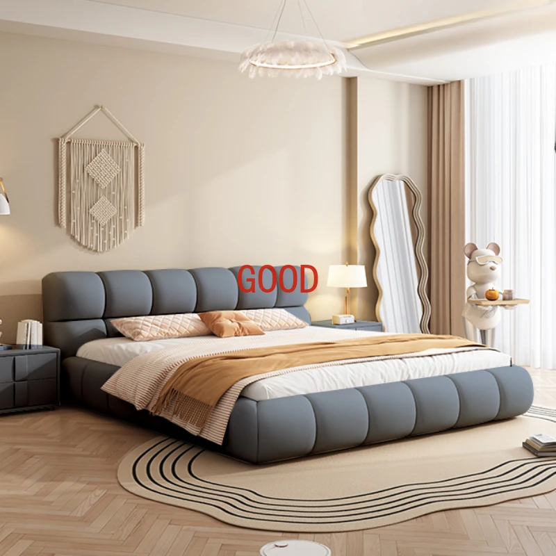 Queen Size Nordic Double Bed Designer Simple White Wooden Floor Twin Bed Modern Girls Lit Deux Place Master Bedroom Furniture