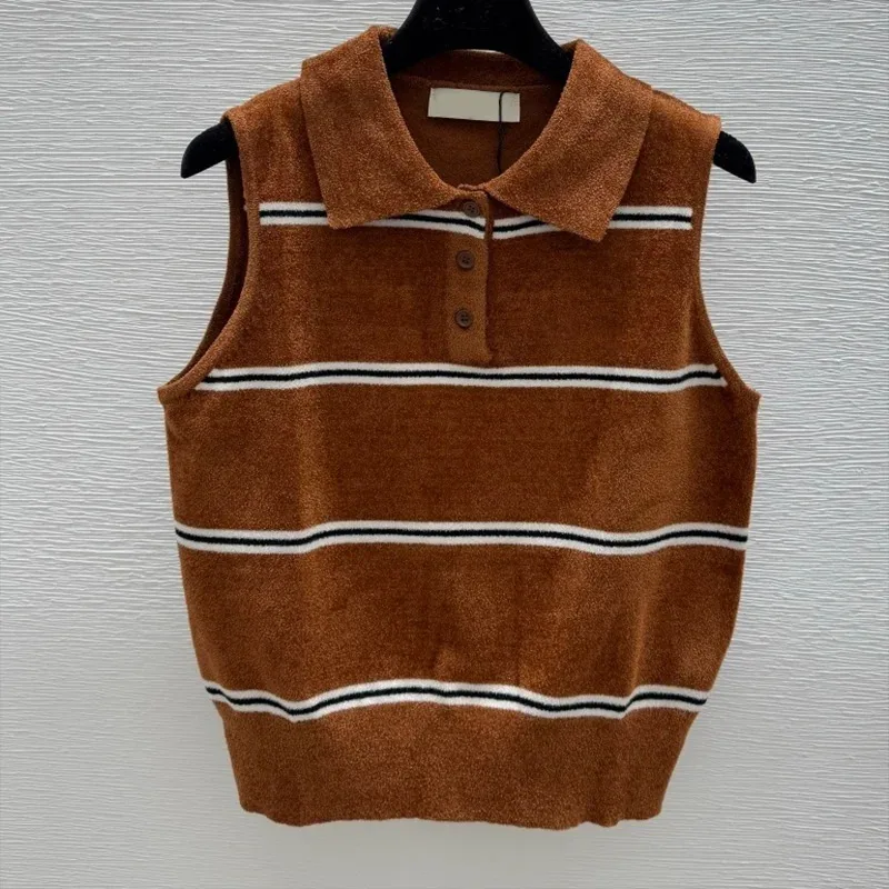 

High-quality women's POLO collar vest with three-color stripes, casual and comfortable set for spring autumn 25717180
