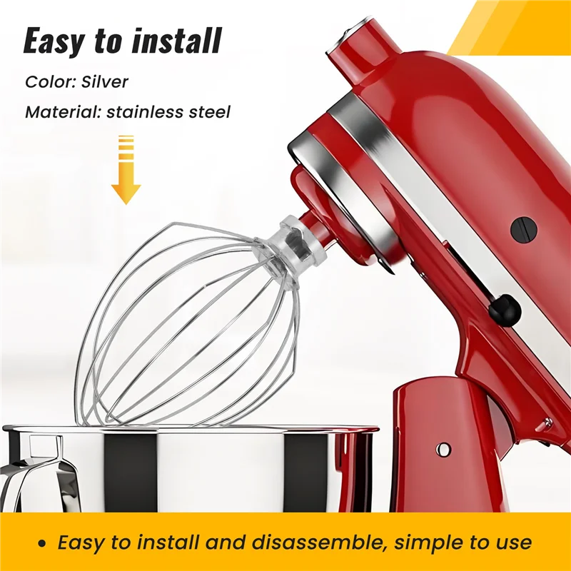 

Wire Whip For Kitchenaid Stand Mixer 5QT Lift And 6QT, Whisk Attachment, Stainless Steel Egg Cream Stirrer Accessories