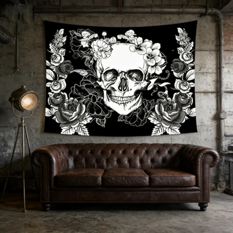 Gothic Skull Design Polyester Tapestry Multi-Use Wall Hanging for Home And Dorm Decor Creative Gift Present