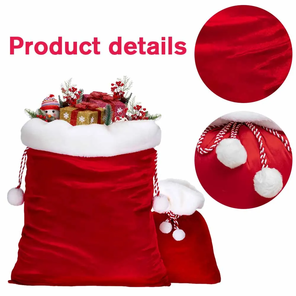 

Large Christmas Santa Gift Bag Velvet Drawstring Sack for Xmas Presents Toys Holiday Party Decorations Storage Pouch