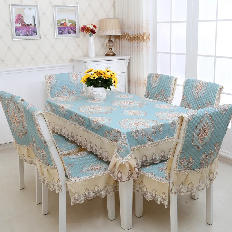 Quality Pastoral Style Lace Table Cloth Chair Cover Embroidery Jacquard Rectangle European Kitchen Table Cover Round\Rectangle T