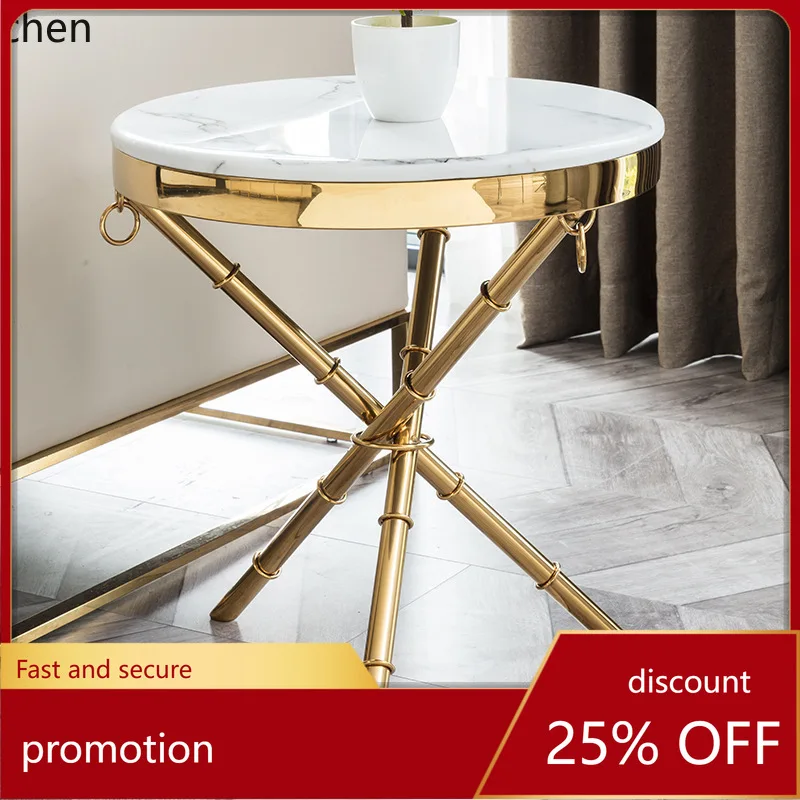 HXL Titanium Marble Side Table with Rock Slab and Three Inclined Tubes Small Tea Table