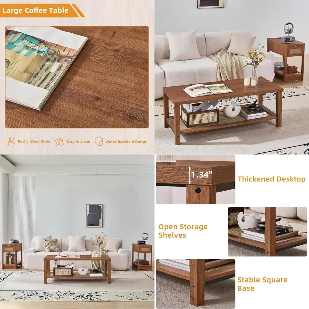 

Журнальный столик из ротанга для гостиной с открытой полкой, цвет чайный коричневый