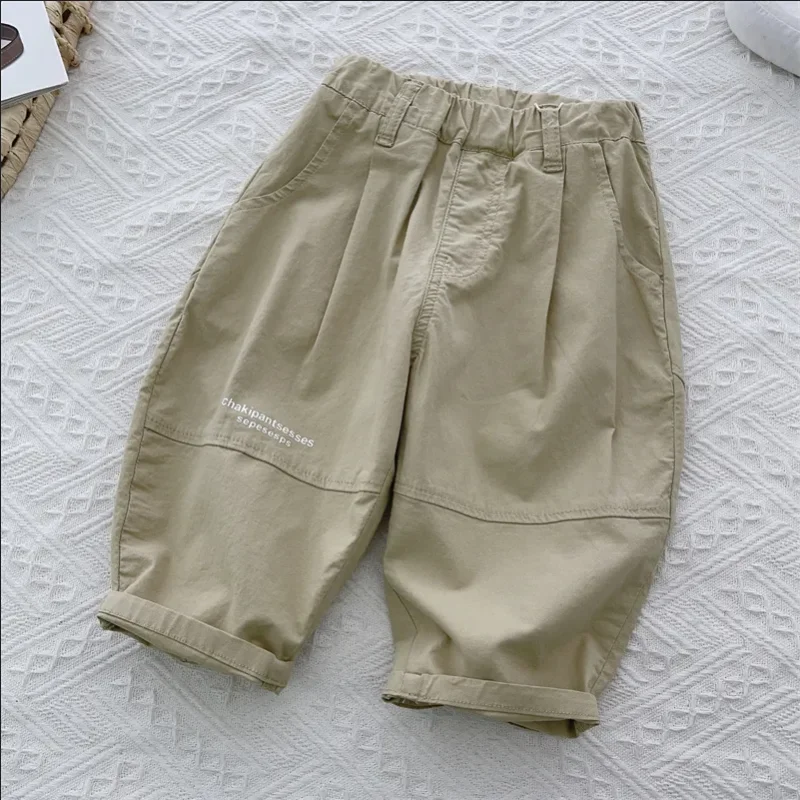 

2024 Autumn New Cargo Capri Pants Boys Patchwork Elastic All-match Loose Comfortable Classic Letter Bright Line Decoration Pants