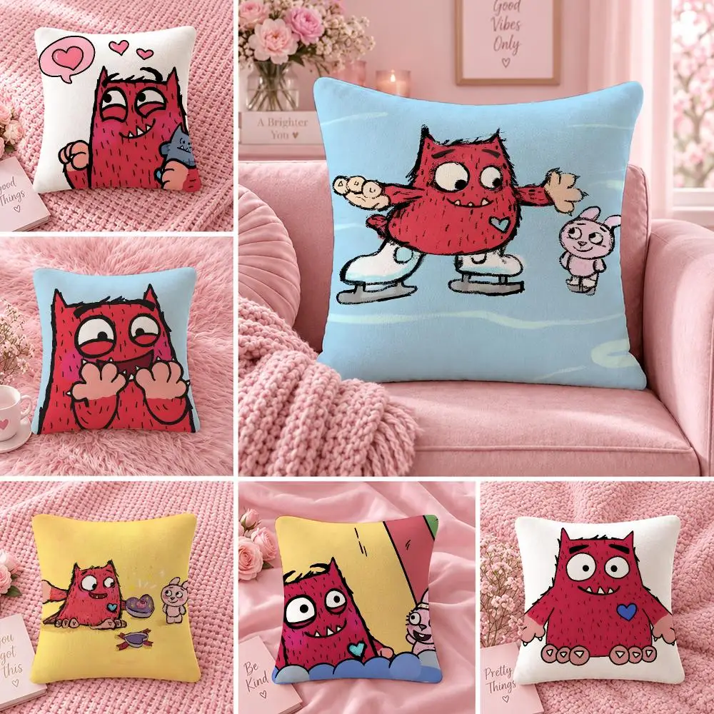 Cartoon Cute Kids L-Love Monster Cushion Cover Double Sided Print Short Plush Pillow Sofa Bedroom Dorm Room Decor Gift