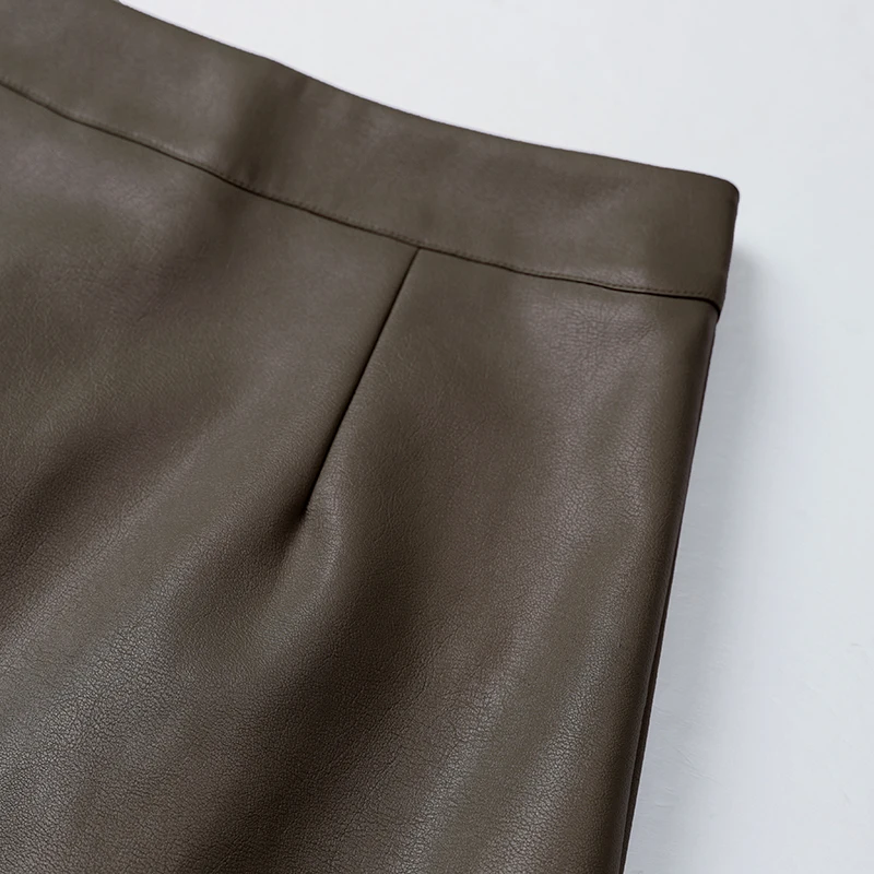 ZUZK Vrouwen Nieuwe PU Lederen Bodycon Rokken Rechte Rok Herfst Winter Hoge Taille Chic Eenvoudige Veelzijdige PU Lange Rok