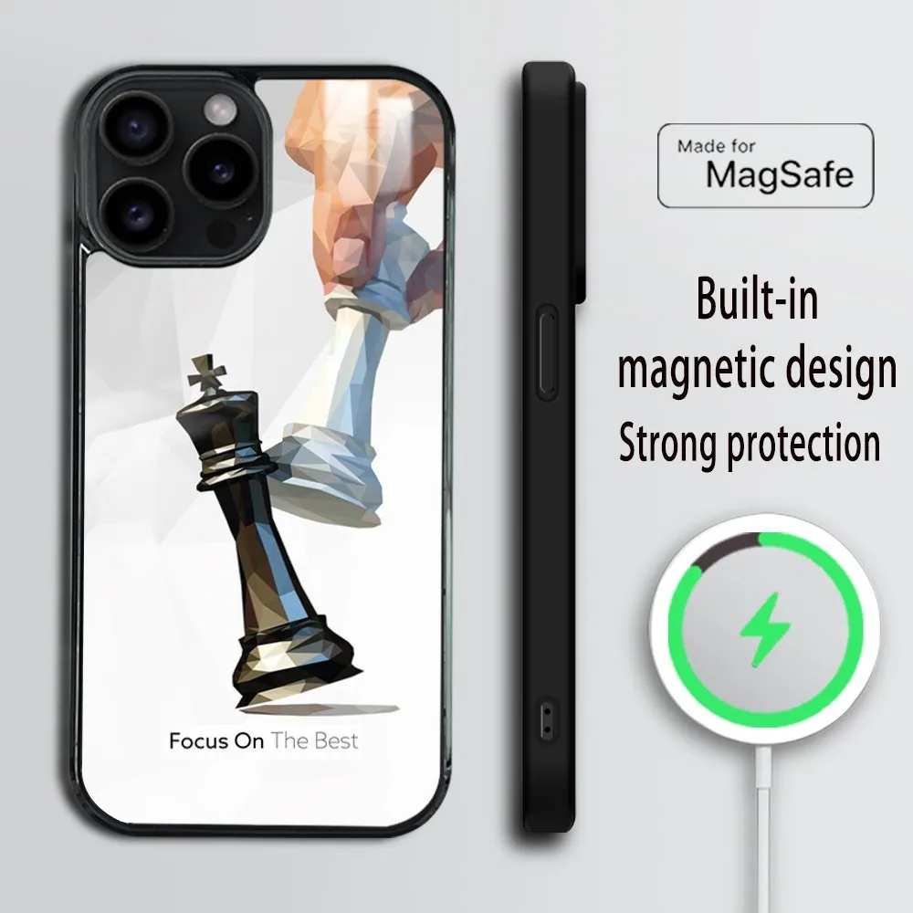 Competitive Chess Game Phone Case For iPhone 16 15 14 13 12 11 Pro Max Plus Mini Magsafe Mirror Wireless Magnetic Cover