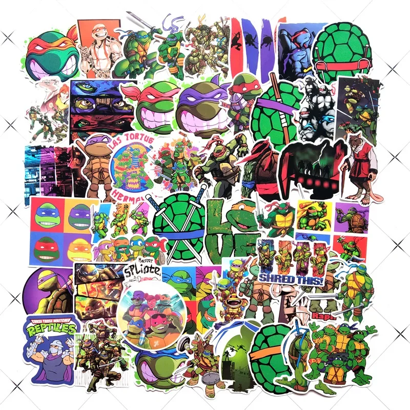 50PCS Teenage Mutant Ninja Turtles TMNT Stickers Cartoon Anime Cute DIY PVC Waterproof Sticker Laptop Decals for Kids Toys Gift