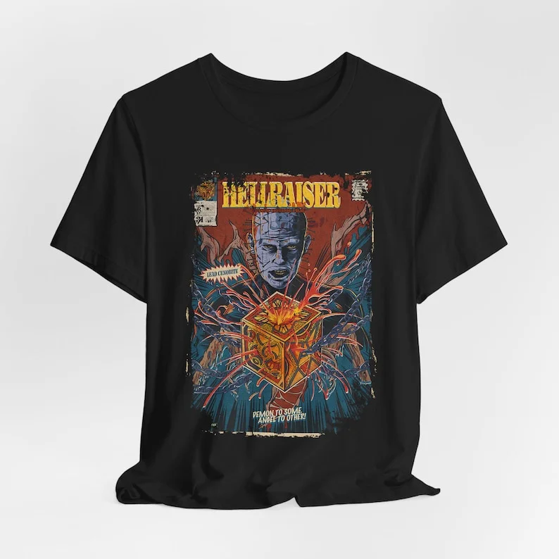 تي شيرت Hellraiser Vintage Halloween Horror Movie Streetwear Graphic للجنسين بأكمام قصيرة