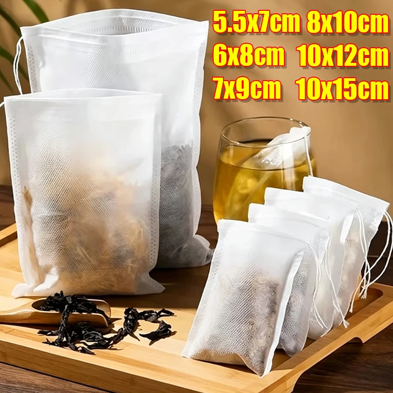 100/50PCS Tea Bags Disposable Non-woven Fabric Tea Filter Bag Spice Coffee Tea Infuser with String Heal Seal Teabag Empty Pouch