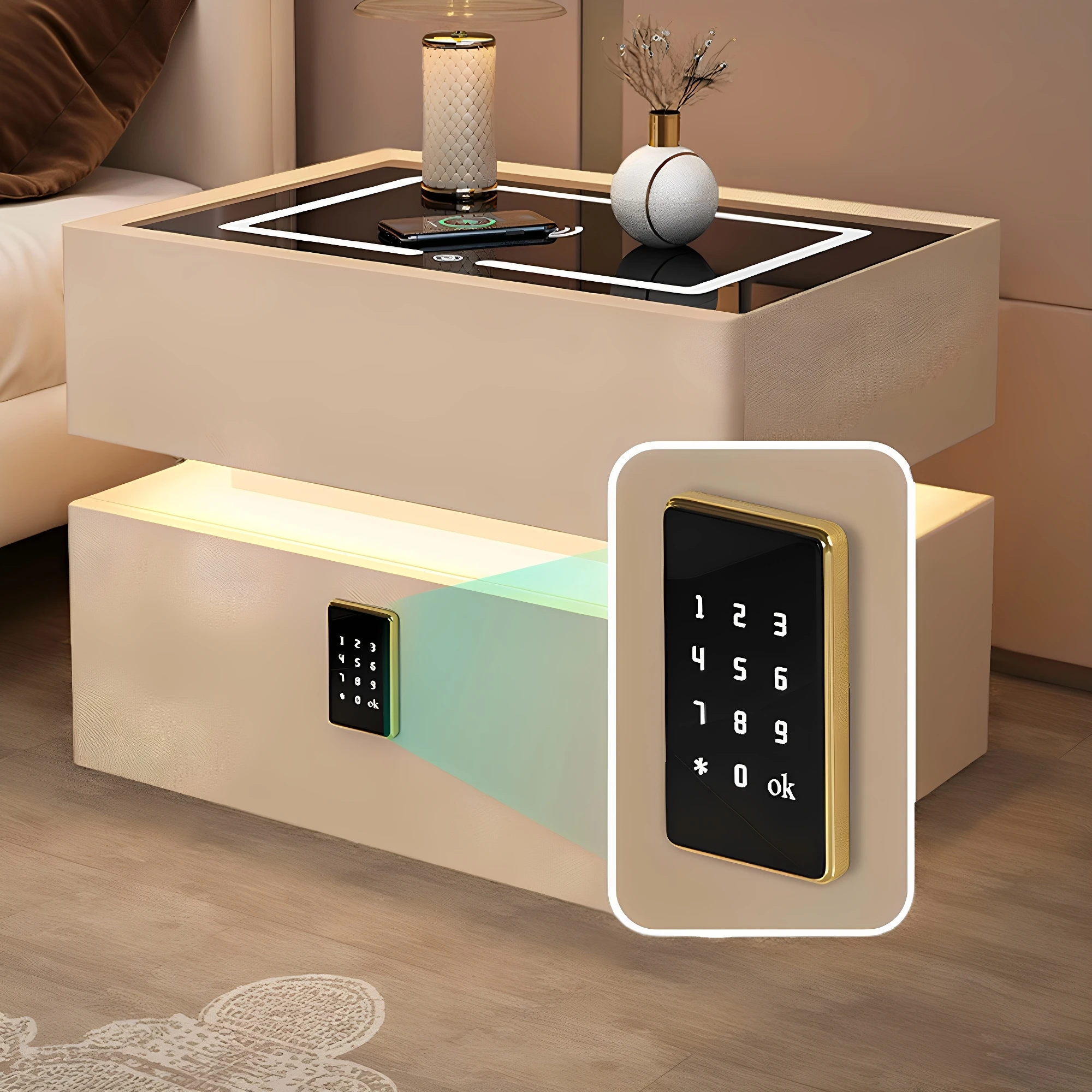 Modern Simple Solid Wood Smart Bedside Tables Drawer Storage Nightstands Senshee Cheap Home Use Living Room