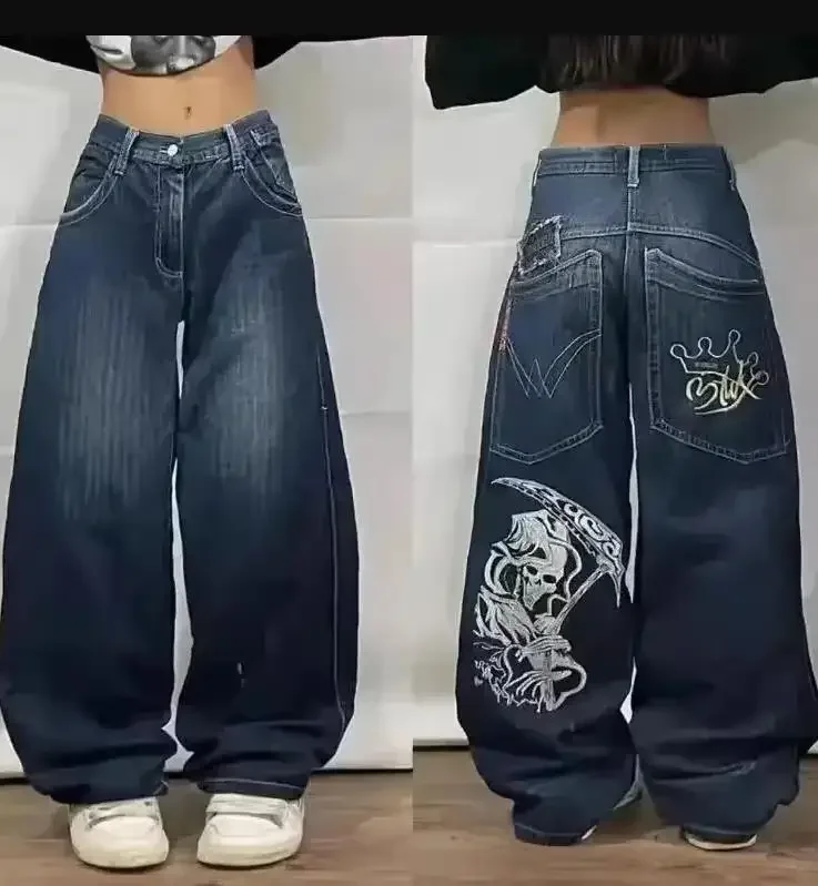 Y2k Streetwear Punk Hip Hop Jeans West Coast Workwear Ripped Rap Style Loose Wash Plus Size Clothing Men Mopping Pants