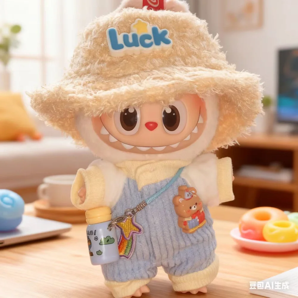 

15-17cm Labubu Mini Pajamas with Eye Mask Three-piece Kawaii V1 V2 V3 Labubu Clothes Cute Idol Plush Doll Accessories Kids Gifts